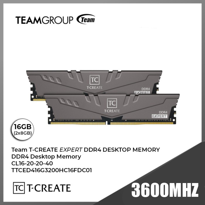 16GB T Create Dark Gray 3600mhz (8GB x 2) DDR4